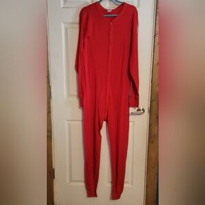 Vintage Morgan Mills Long Handles Flap Bottom Long John Union Suit Red Size XL
